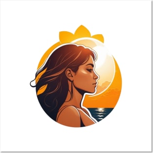 girl with sun, beach and sand Posters and Art